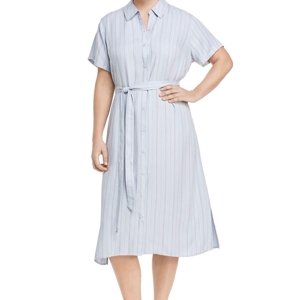 NWT Seven7 Women's Blue Buttoned Belted Perfect Shirt Dress Stripe Plus Size 1X